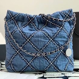 22bag Garbage Bag Denim Womens Diamond Grid Gold Coin Mother Diagonal Span No Welding