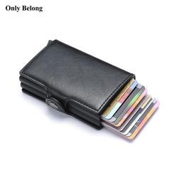 Only Belong Antitheft metal men credit ID business card holder wallet aluminium cover for wallet protection Leather7117650