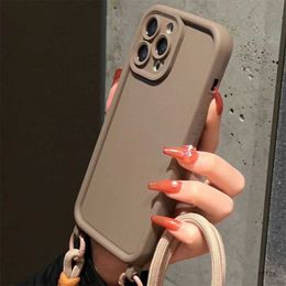 Cell Phone Cases INS Cute Crossbody Cord Necklace Lanyard Solid Color Soft Silicone Phone Case For phone 15 14 13 12 Pro Max 14 15 Plus 11 Cover