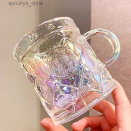 water bottle Starbucks cup Valentines Day 350ml lattice glass small fresh round colorful Mermaid breakfast glass L48