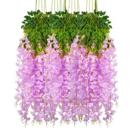 12pcs Artificial Wisteria Flowers Hanging Garland Wedding Home Garden Decoration Vine Rattan Fake Flower String Ceiling Supplies 240417