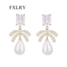 Dangle Earrings FXLRY S925 Silver Needle French Elegant Bow Drop Shaped Pearl For Women Wedding Bridal Party Jewellery