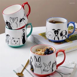 Mugs Ceramic Coffee Mug With Lid And Spoon Large Capacity Cute Microwave Breakfast Cereal Milk Porcelain Cartoon Water Cup Teacup