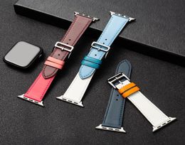 Apple watch strap head layer leather pin buckle style is suitable for Apple iwatch1 2 3 4 5 6 SE Watch Bands Light blue between wh4926390