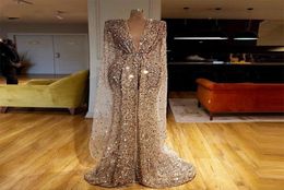 Elegant Deep V Neck mermaid Evening Dress with panel Sparkly vestaglia donna Sequin Beaded Crystals Long Prom Dresses High Split G6825511