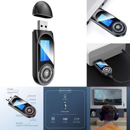New Car Bluetooth 5.0 Adapter Wireless Audio Transmitter Receiver 3.5 AUX USB Dongle Hands Free Call with LCD Display for PC Phone