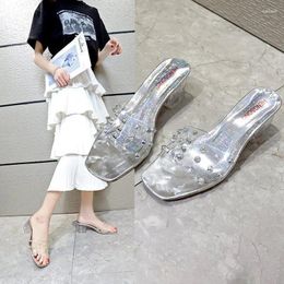 Slippers 2024 Clear Heels Women Sandals Summer Shoes Woman Transparent High Pumps Wedding Sexy Square Zapatillas De Mujer