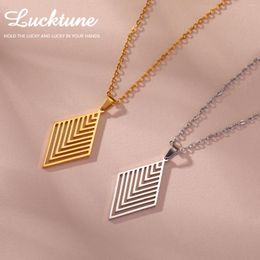 Pendant Necklaces Lucktune Stainless Steel Bohemian Necklace Rhombus Waterdrop Stripe Geometric Chain Women Fashion Jewelry Gift