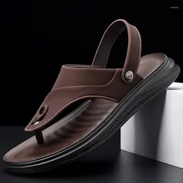 Sandals Summer Designer Men's Leather Anti-slip Wear-resistant Male Shoes Slippers Beach Fashion Casual Flip-flops Man
