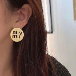 Stud Big version mi earrings round gold silver lettering hollow vintage French high sense earrings female Japanese and Korean silver 20