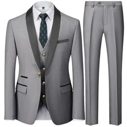 Men's Suits Suit Coat Pants Vest 3 Pcs Set / 2024 Fashion Casual Boutique Business Wedding Groom Dress Blazers Jacket Trousers