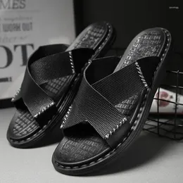 Slippers Mens Summer Shoes Fashion Leisure Men Sandals Breathable Leather Beach Dual-Purpose Male Cool Footwear