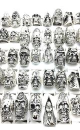 30pcs skull rings men punk rock silver metal women bikers skeleton rings vintage jewelry gifts patry whole lots bulk brand new8461439