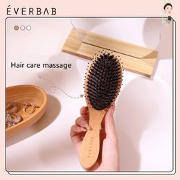 Everbab Boar Bristle Air Cushion Hair Comb Wooden Comb Head Scalp Meridian Massage Comb Portable Air Bag Comb 240407