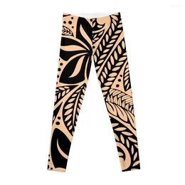 Active Pants Light Skin Coloured Retro Hawaiian Polynesian Tribal Floral Tattoo Design Leggings Push Up Fitness Womens