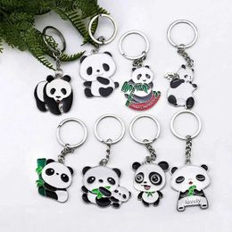Keychains Lanyards 1Pc Creative Cartoon Panda Car Keychain Cute Metal Animal Backpack Pendant Ornaments For Couple Kids Gift d240417