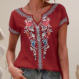 Women's Blouses Women Printed Top Ethnic Style Retro Print V-neck T-shirt Loose Fit Casual Tee Shirt For Streetwear Fashion Elegant