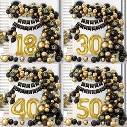 Party Decoration Black Gold Balloon Garland Arch Kit Happy 18 30 40 50 Year Old Birthday Decor Adults Anniversary Confetti Latex