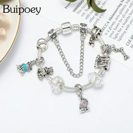 Charm Bracelets Buipoey Cartoon Animal Dogs Pendant Shiny Bone For Women Fashion Original Dog Beaded Silver Colour Jewellery Gifts