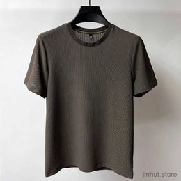 Men's T-Shirts Cool Down Summer Men T Shirt Mesh Ice Silk Short Sleeve Hollow Round Neck Casual Breathable Sweat-absorbing Thin Solid Tees Top
