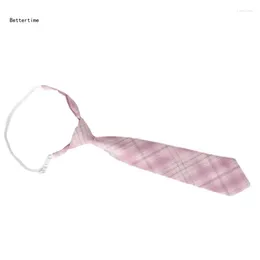 Bow Ties B36D Women Pre-Tied Necktie Pink Checkered Tie School Uniform Neckwear Bowtie Bowknot