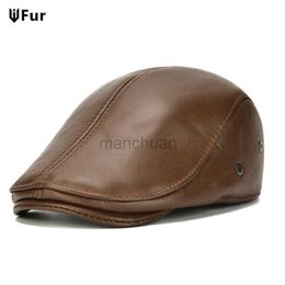 F4O1 Berets Mens outdoor leather hat winter Berets male warm Ear protection cap 100% genuine leather dad hat wholesale Leisure d24418