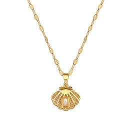 Light luxury full diamond micro-inset zircon whereas empty shell pearl necklace copper plating real gold pendant ins