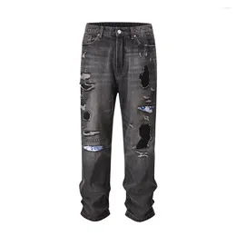 Men's Jeans Frayed Hole Washed Pantalones Hombre Baggy Straight Hip Hop Casual Ropa Y2k Denim Pants Oversized Cargo Trousers