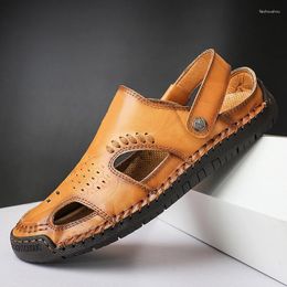 Sandals Full Wrap Mens Slip On Leather Casual Shoes For Men Soft Comfortable Summer Handmade Outdoor Slippers