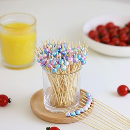 Handmade Bamboo String Pearl Food Picks, palitos de dente requintados adequados para alimentos, bebidas, frutas, suprimentos de festa