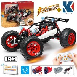 Diecast Model Cars KAIYU 366PCS LED City RC Automotive MOC Building Block Application Program Remote Control Programming Off road Vehicle Block Toys J240417