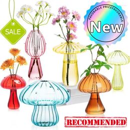 Vases Mushroom Glass Vase Creative Plant Hydroponic Home Transparent Bottle Small Table Flower Decorations