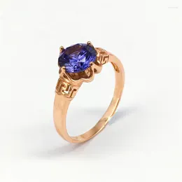 Cluster Rings Vintage Court Style 585 Purple Gold Exquisite Blue Gemstone For Women Plated 14K Rose Light Luxury Jewelry Gift