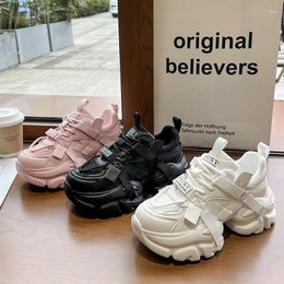 Casual Shoes Fashion Chunky Sneakers Woman Thick Sole Mesh High Heels Lace Up Platform For Women Round Toe Vulcanize Plus Size