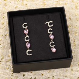 2022 Luxury quality Charm drop earring with heart shape pink crystal design and nature shell beads have box stamp PS3428A202P