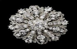 2 Inch Vintage Style Rhodium Silver Tone Large Size Flower Rhinestone Diamante Crystal Brooch for Women1895708