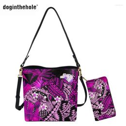 Bag Doginthehole Big Kanaka Handbag Set 2 Pcs Wallet And Shoulder Bucket Tote Pineapple Banana Leaves Print Luxury Ladies