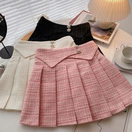 Skirts Girls Pleats Spring Autumn Korean Elastic Waist Flower Lattice Short Childrens Clothing 2024 Beautiful 240410