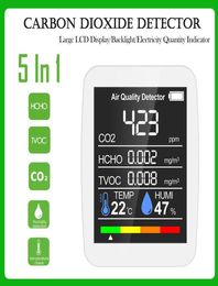 Gas Analyzers 5 In 1 Air Quality Monitor CO2 Metre Carbon Sensor With TVOC Formaldehyde Value Temperature Humidity DisplayGas9334244