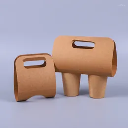 Storage Bags 20pcs Kraft Paper Cup Holder Disposable Coffee Milk Tea Pack Handle Single Double Hole Beverage Takeout Portable Packing