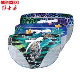 Underpants 3pcs/lot High Quality 2024 Swimwear Sunga Masculin Men Swim Briefs Floral Print Gay Bulge Pouch Swimsuit Sexy Low Rise Animal