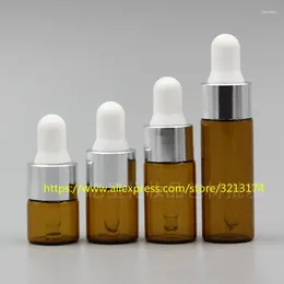 Storage Bottles Wholesale 1ml 2ml 3ml 5ml Brown Glass Bottle Mini Sample Perfume Essential Oil Liquid Pipette Refillable