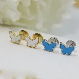 Stud Earrings Fashionable Compact Shell Blue Butterfly Gold Allergy Resistant S925 Sterling Silver Cute Accessories Exquisite Jewellery