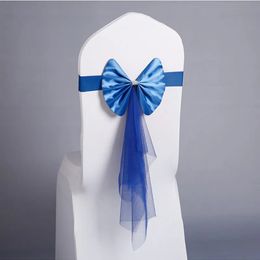 Wedding Chair Back Decor Bow Hotel Solid Color Bows Chairs Backs Flower High Elastic Ribbon Festive Party Decorative Props TH1398