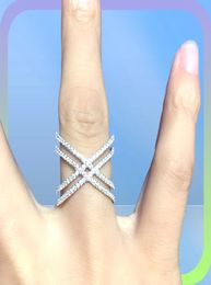 Genuine 925 Sterling silver size 6,7,8,9 micro pave cz double Criss X ring for wedding women finger Jewellery D181114052610280
