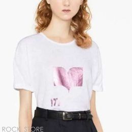 Isabel Marant 2024 New Designer Women Tshirt Fashion Letter Sequin Printing Straight Tube Casual Pullover Sports Top Women Beach Tees 257