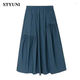 Skirts Irregular Edge Stitching Women's Skirt 2024 Summer Elastic Waist Casual Korean Fashion A-line Mid-calf For Women