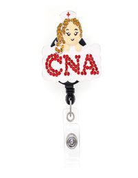 10pcs White enamel Rhinestone Girl CNA Retractable Badge Holder Medical Series4919337