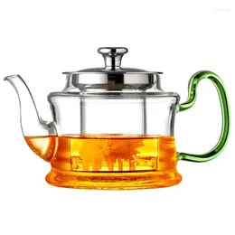 Hip Flasks Heat-resistant Transparent Glass Tea Set Pot Thickened Stainless Steel Lid With Built-in Drain Beverage Juice