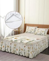 Bed Skirt Vintage Flowers Elastic Fitted Bedspread With Pillowcases Protector Mattress Cover Bedding Set Sheet
